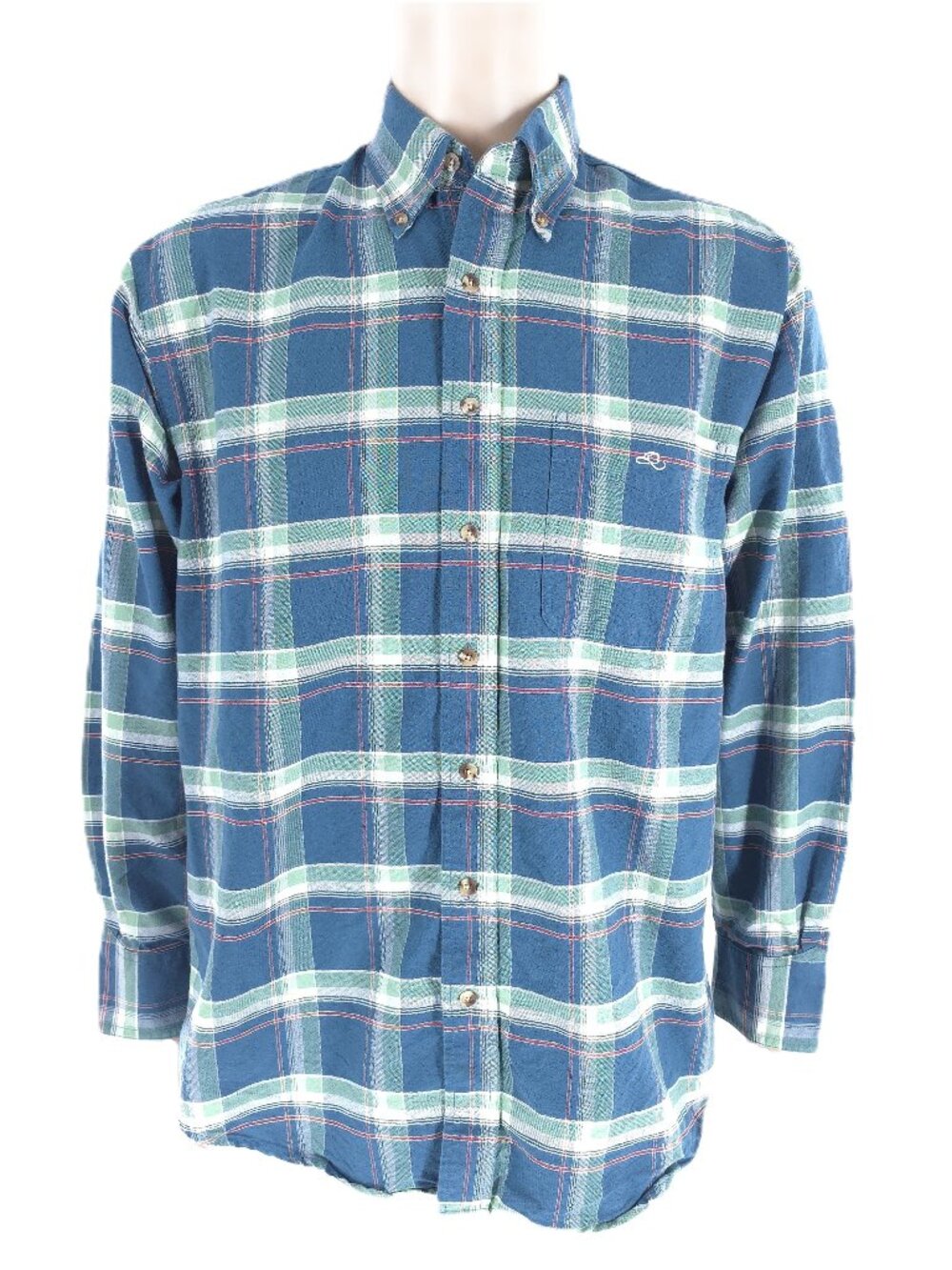 Resistol Rode Gear Men Button Down Shirt Plaid Long Sleeves Green Blue Size M